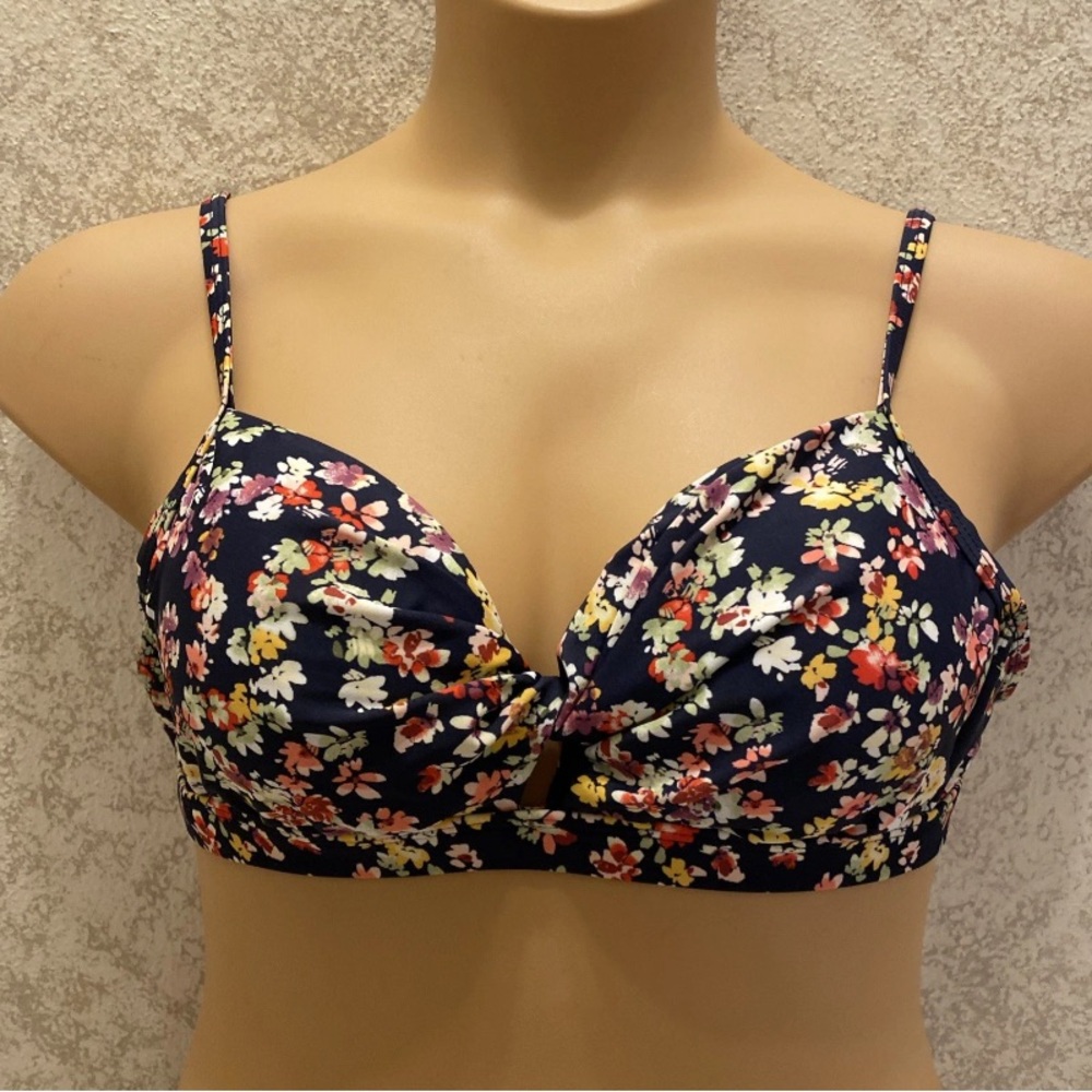 Kona Sol Navy Floral Bikini Top